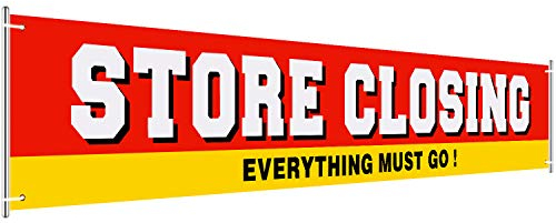 Tatuo Großer Einzelhandels-Ladenabschlussschild 'Everything Must Go' Banner, 1,6 x 9,8 m, Polyester, Aufmerksamkeitserregend, Rot, Gelb, Weiß, Schwarz