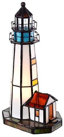 Birendy Lampe im Mosaik-Stil Leuchtturm Dekorationslampe Glaslampe, Leuchte,Tischlampe, Tischleuchte (Rot-Blau)