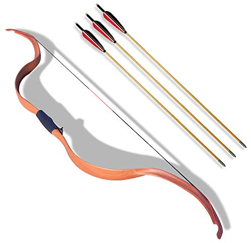 SHARROW Bogenschießen Traditioneller Recurve Bogen Takedown 20lbs Holzbogen Langbögen Bogen und Pfeil Set mit 3er Pfeilen für Erwachsene Anfänger Jagdübungs(Braun+Pfeile)