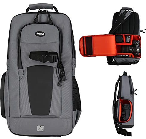 Rollei Fotoliner Ocean Slingbag: Crosspack-Kamerarucksack aus 45 PET-Flaschen, für die kleine Foto-Ausrüstung, inkl. Regenschutz,grau