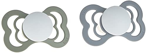 BIBS Supreme Schnuller 2er-Pack, BPA-frei, Symmetrischer Nippel. Naturkautschuk/Latex, Größe 1 (0-6 Monate), Sage/Cloud Night