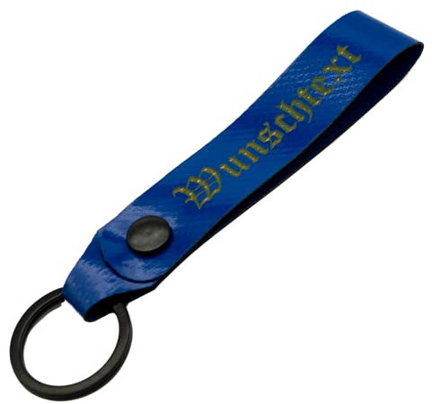 Schlüsselanhänger mit Name Wunschname personalisiert individuell aus LKW Planenstoff farbig Blau
