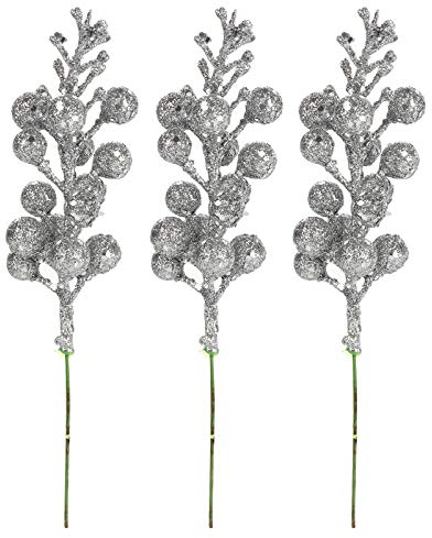 HELTER 12 Stück glitzernde Beeren Stängel Weihnachtsbaumschmuck Glitzer Beere Obst Picks Dekoration für Weihnachtsbaum Ornamente