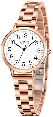 CIVO Damen Uhren Roségold Edelstahl Quarz Analog Armbanduhr Damen Wasserdicht Minimalistische Klassisch Elegante Kleid Geschenke Uhren fur Damen Frauen Lässig
