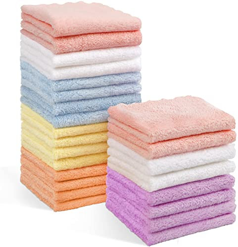 Orighty Lot de 24 débarbouillettes pour bébé (17,8 x 22,9 cm), en microfibre molletonnée corail, super douces et absorbantes pour les nouveau-nés, nourrissons et tout-petits, douces pour la peau