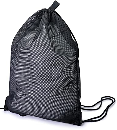 QWORK Netztasche Turnbeutel Sportbeutel für Schwimmen Tauchen Reisen Fitnessstudio - 45 cm x 60 cm - Schwarz