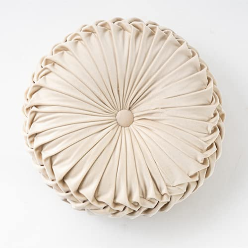 NatureMan Sofakissen, rund, 34,8 cm, aus Samt, reine Farbe, für Heimdekoration, rundes Plissee-Kissen, Kürbiskissen, geeignet für Zuhause, Bett, Dekoration
