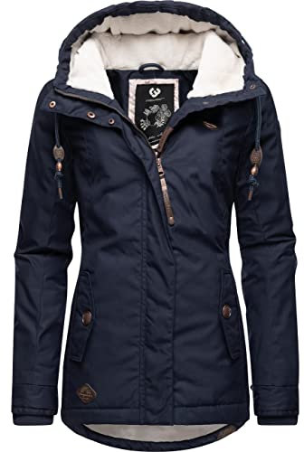 Ragwear Damen warme Winterjacke kurz mit Kapuze Monade Intl Navy22 Gr. L