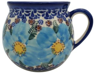 BLUESTAMP Ceramica tradizionale polacca, 525-005, tazza in ceramica fatta a mano, 500 ml, motivo doleslawiecki