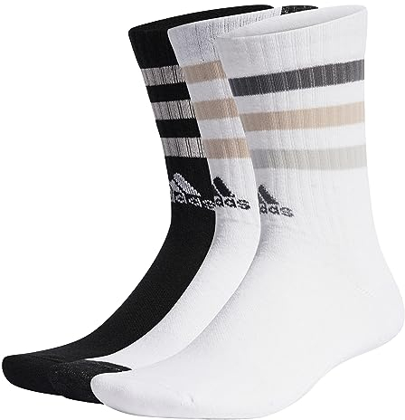 adidas Unisex - Adulto Bold 3-Stripes Cushioned Crew Socks 3 Pairs, White/Black/White, 42-45