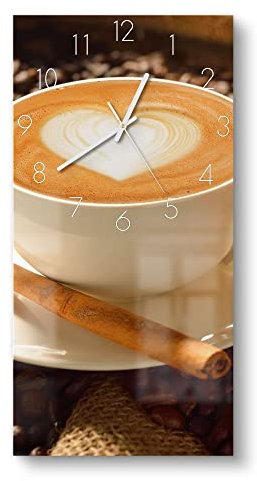DEQORI Glasuhr | horizontal 30x60 cm | Motiv Milchkaffee und Kekse | große XXL Design Uhr aus Glas | leise Wanduhr für Wohnzimmer & Küche | Moderne Hingucker Uhr für die Wand