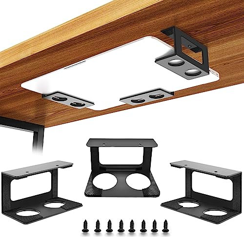 Under Desk Laptop Mount, Under Desk Shelf Bracket with Rubber Pad Compatible with Device Tall Maximum 3 Inch, Stainless Steel Under Desk Laptop Holder Tray for Laptop, MacBook, Playstation 4 & More