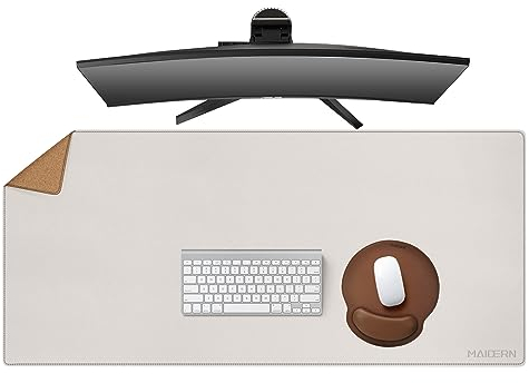 MAIDERN Schreibtischunterlage Leder & Kork, Doppelseitiges Schreibtischunterlage papier 110 x 50cm, Groß Mauspad xxl, Wasserdichte Schreibunterlage filz, Büro und Zuhause Tischunterlage (Creme) …