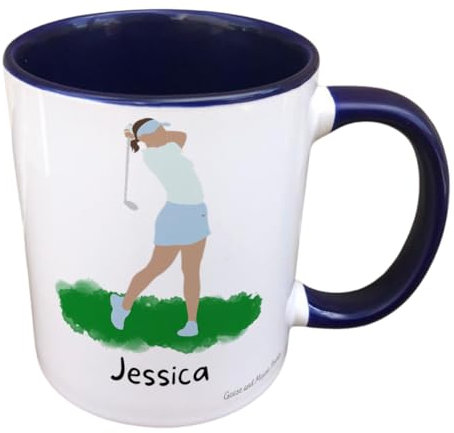 Personalised Womens Golf Sports Mug - Sports Mug - Golf Mug - Golfer Gift - Golf Present - Personalised Name Sports Mug (Pink)