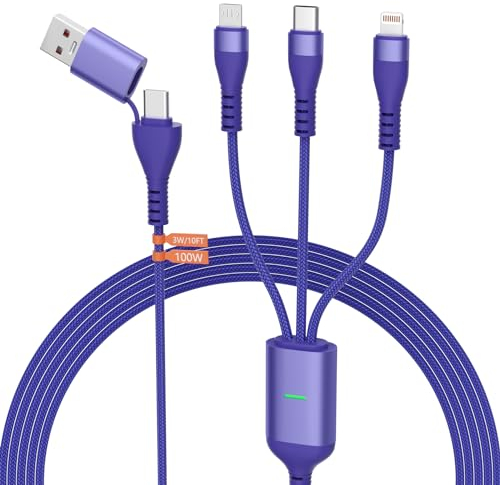 Pubiohs 100W Cable USB C a Multi Cargador Cable 3M 5 en 1 con Múltiples Micro USB/Tipo C/Lighning Cable para MacBook Pro/Air, Google Pixel, Galaxy, iPhone, Huawei, iPad Pro