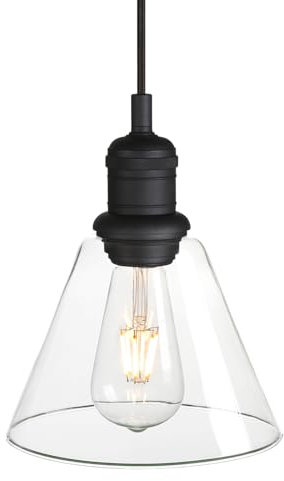 JIMUBEAM Lampada a sospensione da soffitto industriale vintage con paralume in vetro a imbuto trasparente, lampadario a sospensione retrò per isola della cucina, sala da pranzo, camera da letto