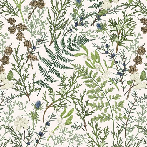 Yomshi Botanical Self Adhesive Wallpaper Green and Beige Peel and Stick Wallpaper Leaf Wallpaper Waterproof Vinyl Film Sticky Back Plastic for Living Room Wall 41cm×3m