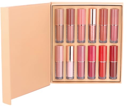 Azonelife Rossetto Nudo Set 12 Colori Rossetti Liquidi Matte Impermeabile Make Up Lipstick Rossetto Lunga Durata Lucidalabbra Liscia Tinta Labbra Trucco Confezione Regalo
