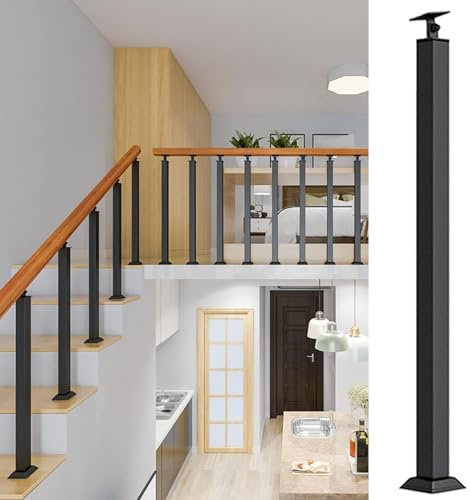 Garde-Corps D'escalier Intérieur,Kit De Support De Poteau De Rampe D'escalier Balustrade Mains Courantes de Transition Piquet de Porche Métal Fer Forgé,Colonne De Rampe(Size:85cm/33.5in)