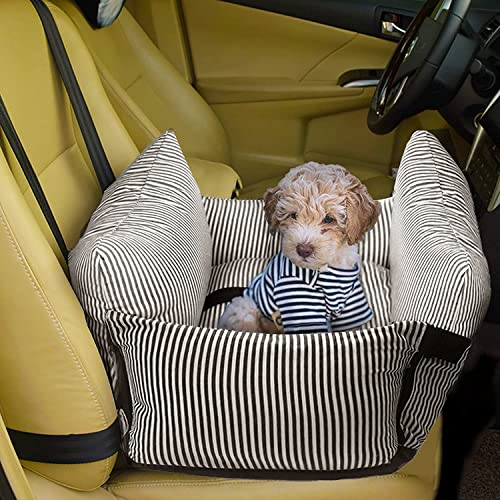 Johnear Hunde Autositz Sitzerhöhung für 10kg kleine Hund Haustier Katze Hundebett Reisebett mit Sicherheitsleine, abnehmbar und waschbar 2 in 1 Hundekissen Katzenbett Tragetücher Couch Braun