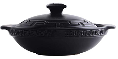 Cazuela De Tapa Baja Olla De Sopa Resistente Al Calor Delicioso Guiso Lento Olla De Barro Caliente Cazuela Antiadherente con Tapa Cazuela De Cerámica Redonda Olla Saludable Negra 1,6 l