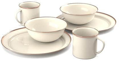 GSI Outdoors Mesa 2-Personen-Esszimmer-Set, emailliert, 6-teilig, cremefarben mit bronzefarbenem Edelstahlrand, spülmaschinenfest