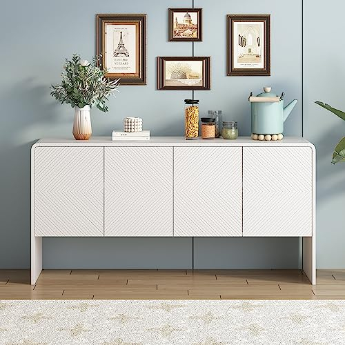 Merax Sideboard Aufbewahrungsschrank, Moderne Schlichter Anrichte mit 4 Türen, Verstellbares Regal, Lagerschrank Beistellschrank, Buffets für Esszimmer Wohnzimmer Eingangsbereich, Holzmöbel, Weiß