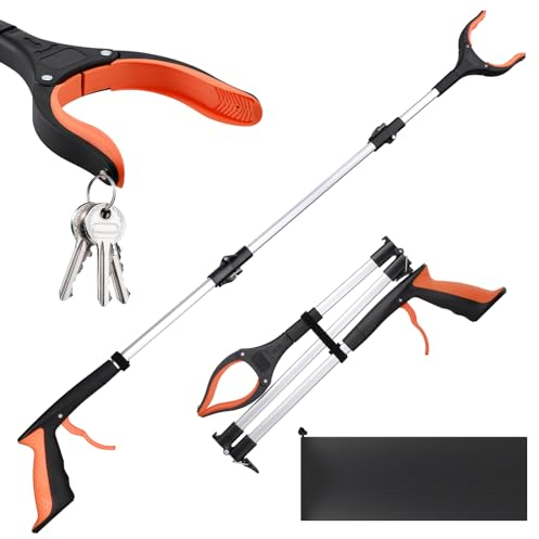 Hejo Pince Ramasse Objet pour Adultes, 109cm Outils de Ramassage avec Pince Magnétique et tête Rotative, Pince pour Ramasser Sans se Baisser, Pince Dechet pour Personnes âgées Handicapées (Orange)