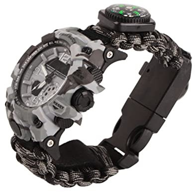 Ghzste Survival-Militär-Digitaluhr, Outdoor-Camping-Überlebensuhr, Multifunktionales Armband, Kompass, Pfeife, Paracord-Armband, Ausrüstung, Werkzeug-Set (Schwarzgrau)