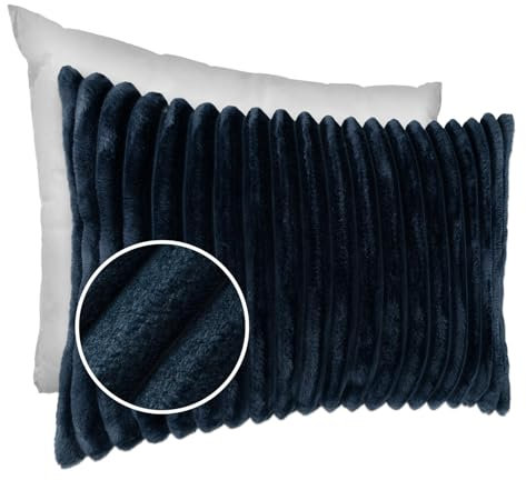 Dekokissen Kissenbezug Sofakissen Pillow Plüsch Kuschelkissen Zierkissen Cord Kissen Couchkissen Kord Kissenhülle ultraweich gestreift Lilli 30x50cm mit Füllung Jeansblau