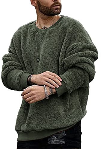 Runcati Herren Plüsch Pullover Teddy-Fleece Oberteile Oversize Sweatshirt Fuzzy Plüsch Teddy Pulli Tops für Herbst Winter Grün XL