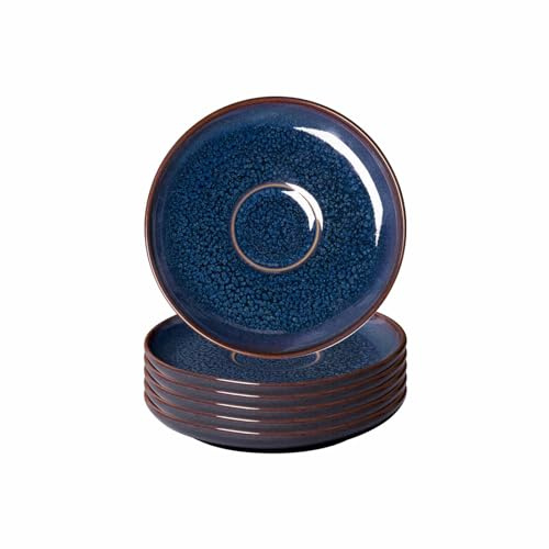 Villeroy & Boch like. by Crafted Denim Espressountertassen 6er Set, 12 cm, Untertassen mit Reaktivglasur, Premium Porzellan, Blau