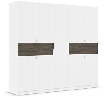 Rauch Möbel TICAO, Kleiderschrank, Farbe Weiß/Atlantic Oak, Breite 226 cm | Schrank, Mehrzweckschrank, 9-türig, 2 Schubladen, für Schlafzimmer, Kinderzimmer, Homeoffice, Garderobe, Flur
