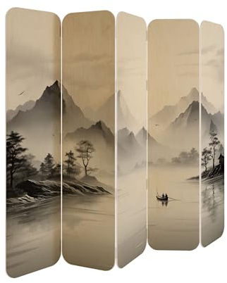 HEALANCY Paravent Raumteiler - 5-teilig Raumtrenner, Druck 1-Seite - Premium QUALITÄT 100% Holz - Raumtrenner - Trennwand Wohnung - Room Divider - Spanische Wand Deko Modern Sichtschutz