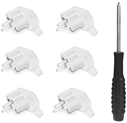 6 Stücke Schuko Stecker, IP20 Schuko Stecker für den Innenbereich, Europa-Stecker Kunststoff 250V (16A) für 8-10mm Kabel, IP20 für den Innenbereich - Weiß