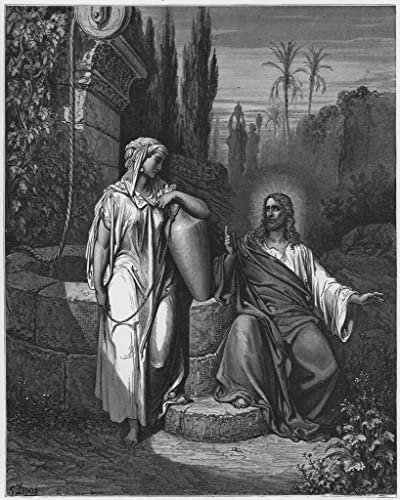 HCOTZHPY Klassische Malerei Leinwand Abstrakt Kunstwerk Wandkunst Bild Druck Bibel jesus und die frau von samaria von gustave dore Weinlese Plakat für Bürodekoration 60x90cm