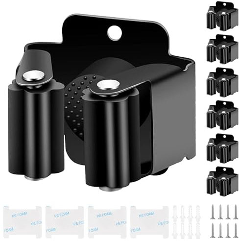 Kouclaa Besenhalterung Wand,Gerätehalter Edelstahl Gartengerätehalter Wandhalterung Selbstklebend Besenhalter Organizer für Küche Zuhause Badezimmer Garage (6 Black)
