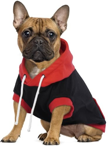 Hjumarayan Hundepullover - Ärmellose Kapuzenpullover für Kleine Hunde, Baumwoll Hoodie mit Farbblock für Frühling, Herbst und Winter (Rot M)