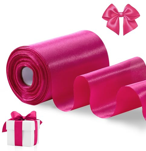 FAKILO rosarotes grünes Satinband, 10cm x 20 Meter breit Band für eine große Eröffnung, Geschäftsband, Ausschnitte, Zeremonie, Schleife