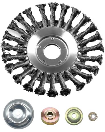 Ellxen Weed Brush, Weed Trimmer, Brush Cutter, 255 x 25.4 mm, Cone, Weed Brush, with 4 Adaptors, Twist Wild Weed Brush Can Effectively Remove Weeds and Moss (10 Inches)