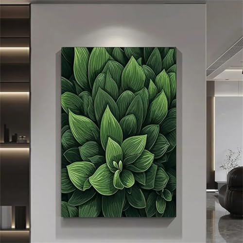 Aimaor Peinture par Numéros pour Adulte,avec Cadre Kits de Peinture au Numéro Acrylique,DIY Plantes vertes Peinture à l'huile Numéros Toile Paint by Numbers pour Maison Décoration - 55x70cm