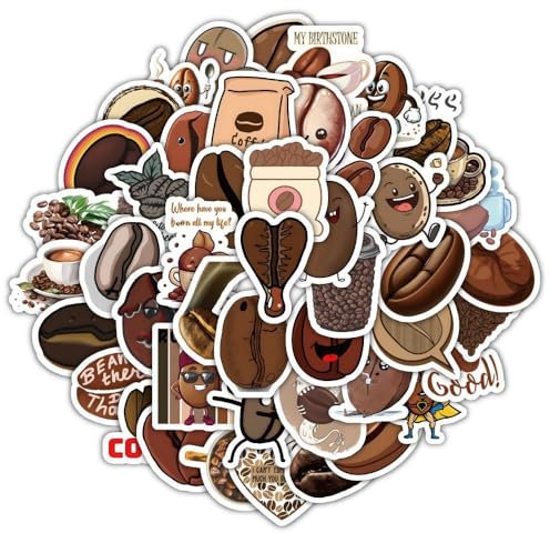 120Stück Kaffeebohnen Aufkleber für Stoßstange,Motorrad,Fahrrad,Auto,Kühlschrank,Laptop,Gepäck, Kaffee Wasserdicht Vinyl Aufkleber,Kinder Mädchen Geschenk,Coffee Niedliche Graffiti Sticker