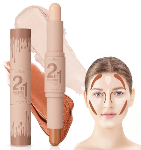 2-in-1 Cream Bronzer Contour Highlighter Stick - Double-End Cream Contouring Stick Long Lasting Waterproof with Contouring and Highlighter Defined and Chiseled Look (2#, 33g)