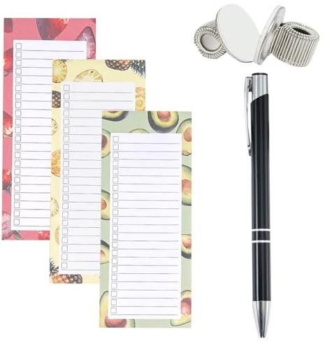 Listas De Compras Magnéticas,Bloc De Notas Magnético Para La Nevera,3 PCS Blocs Magnéticos Para Lista De La Compra,Con 1 Soporte Para Bolígrafos,Bloc Notas Magnético Para Nevera,Bloc De Notas Con Imán