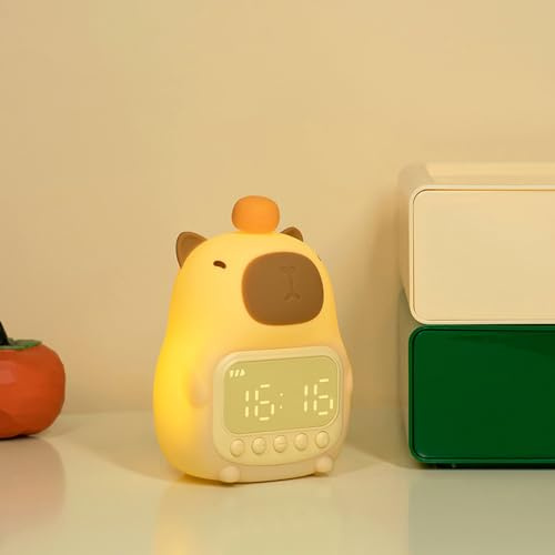 EVGATSAUTO Capybara Nachtlicht Wecker Kawaii Capybara Lampe dimmbares USB Nachttischlampe für Zimmer, Wohnzimmer, Deko, Geschenke