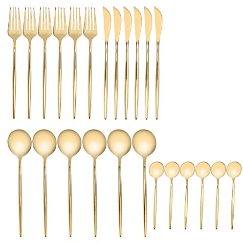 Cubiertos Dorados, 24 Piezas de Cubiertos Dorados de Acero Inoxidable, Juego de Cuchillos Dorados Cubiertos Dorados, Cuchillo, Tenedor y Cuchara para Familias, Hoteles,