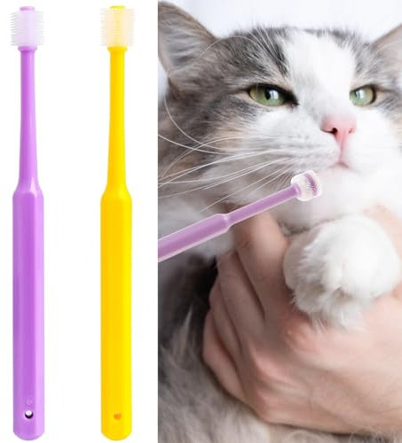 2 Pcs Small Dog & Cat Toothbrush, 360 Degree Soft Silicone Pet Toothbrush Cat Clear Dog Oral Hygiene Deep Clean Pet Teeth Cleaning Kit for Small to Large Dogs Cats (Purple+Yellow, 15)