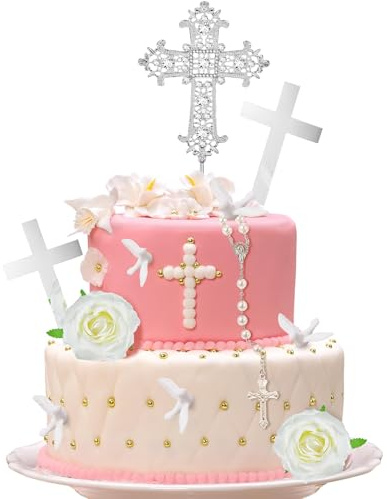 Topper Tarta Comunión, 12 PCS Decoracion Tarta Comunion, Comunión Adorno de Tarta, Cupcakes Decoración Bautismo, Topper Cake Decoración de Cruz, Adornos de Bautizo para Niños y Niñas