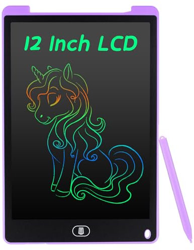 Coolzon Tableta de Escritura Color LCD 12 Pulgadas, Pizarra Digital Infantil, Portátil Tableta Gráfica Dibujo Borrable para niños y Adultos con Botón de Bloqueo, Morado Oscuro