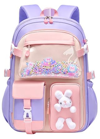Amythe Kinderrucksack Mädchen Schulranzen für 2.-5. Klasse, 24L Schulrucksack Mit Brustgurt, Süßer Leichter Lässiger Rucksack Daypack für Schule oder Reise -Lila